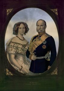 Die Lithographie zeigt das Königspaar Wilhelm und Augusta.